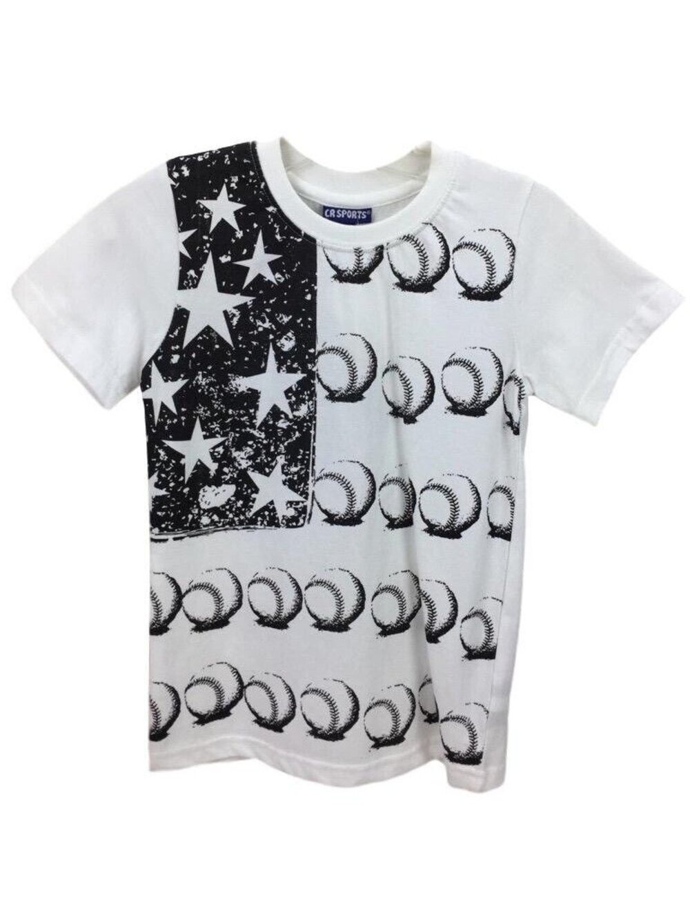 CR Sports Boys 5/6 White T-Shirt With Black Star & Baseball Print